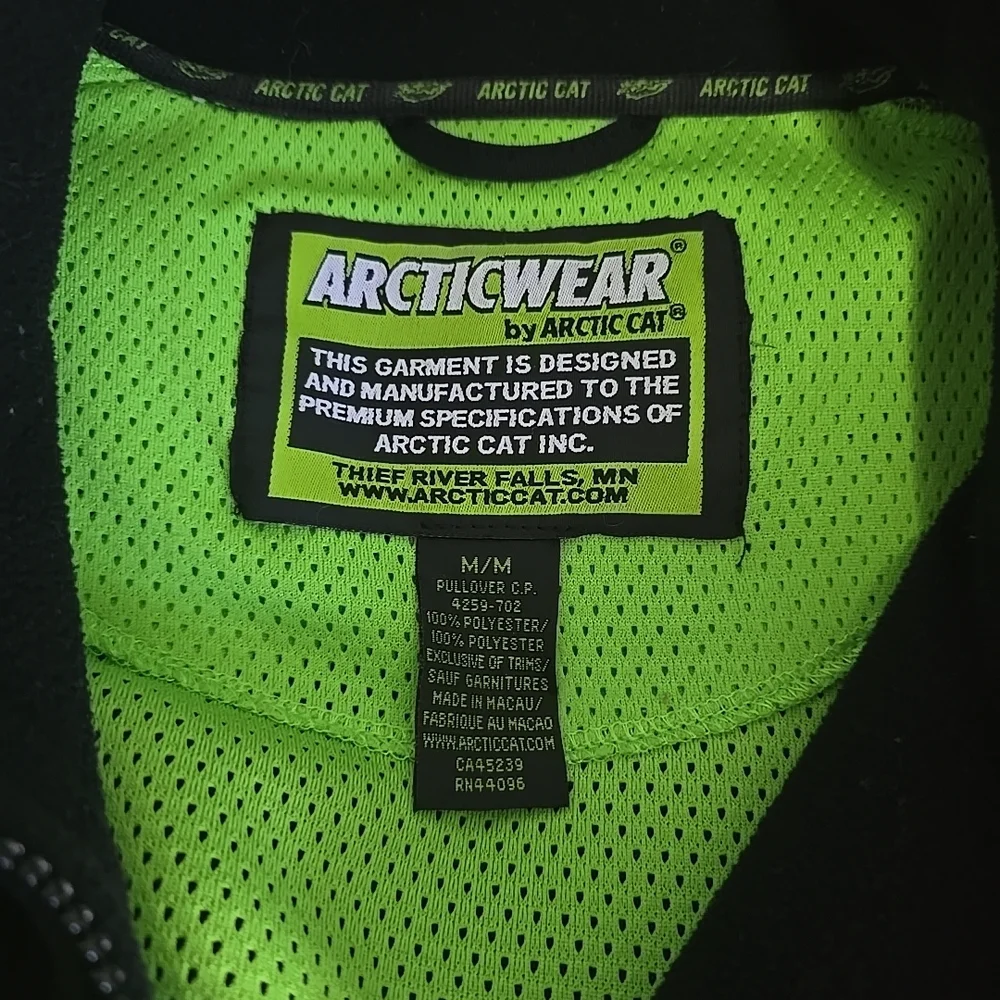 Arcticwear Arctic Cat Men M Cat's Pride‎ Black Neon Green Fleece Half-Zip Jacket